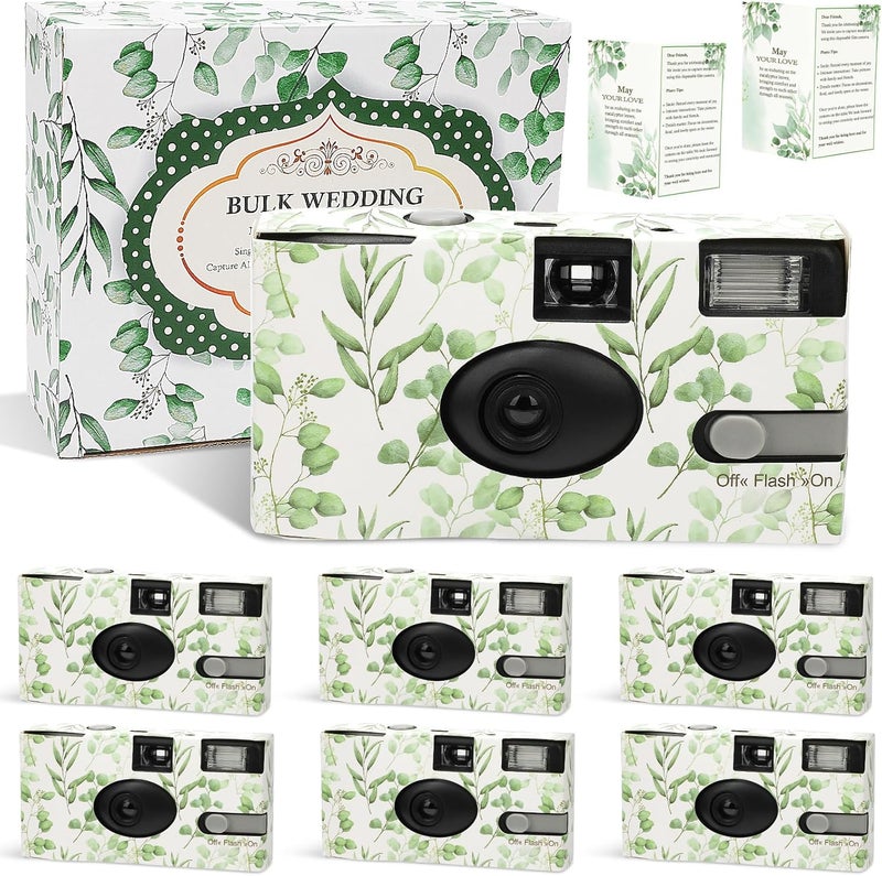 Entallor 6 Pack Disposable Cameras for Wedding Bulk, Watercolor Eucalyptus Single-Use One Time Film Cameras with Flash for Birthday Baby Shower Gathering Wedding 35mm lSO 400 Color Film 17 Exposures - Image 1
